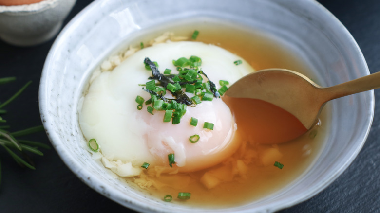 A poached egg in soup