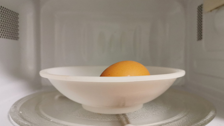 An egg in a microwave