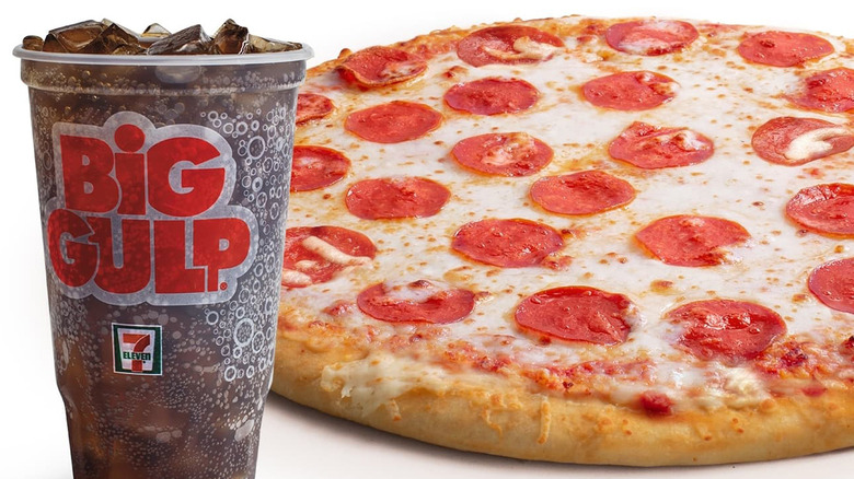 7-Eleven pizza and soda