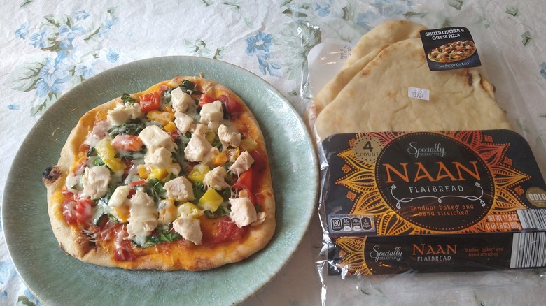 Chicken pizza on Specially Selected Naan Flatbread