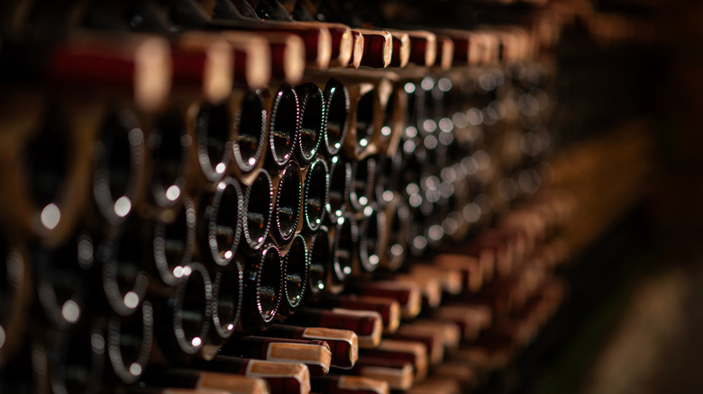 Bottles of wine in a cellar