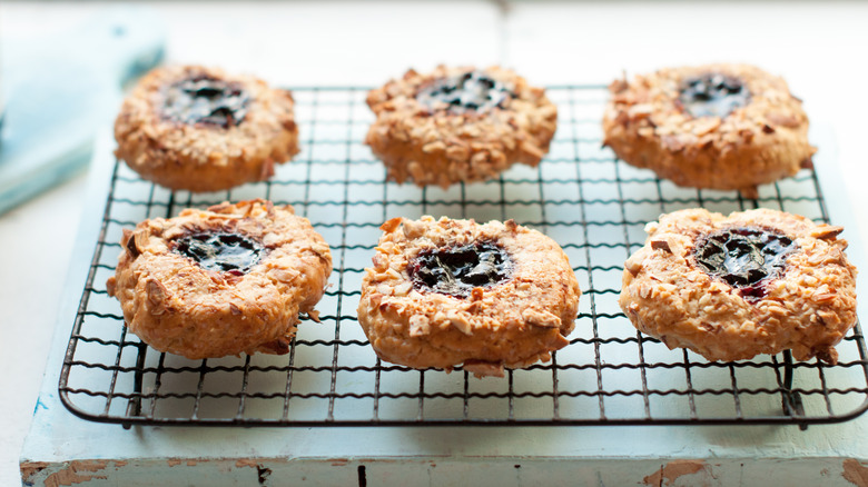 Thumbprint cookies on cooling tray