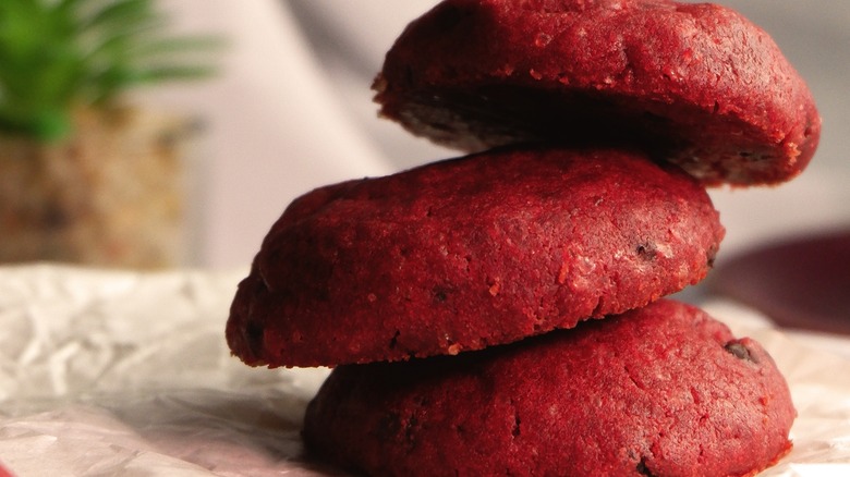 Red cookies in a stack