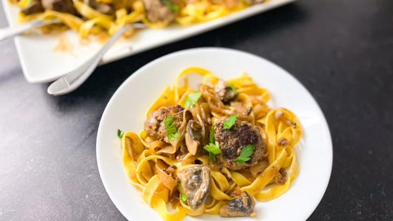 Salisbury steak with egg noodles