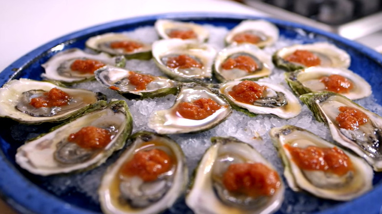 Oysters with spicy tomato ice