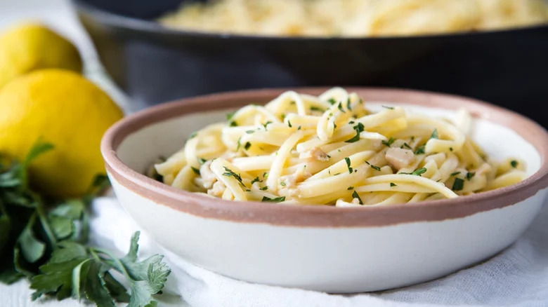 Linguine with seafood and lemons