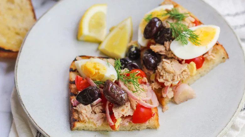 Tuna nicoise salad on toast