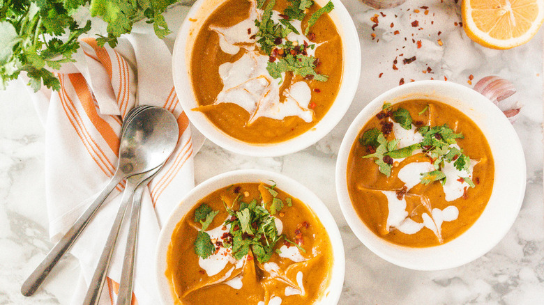 bowls of butternut squash soup