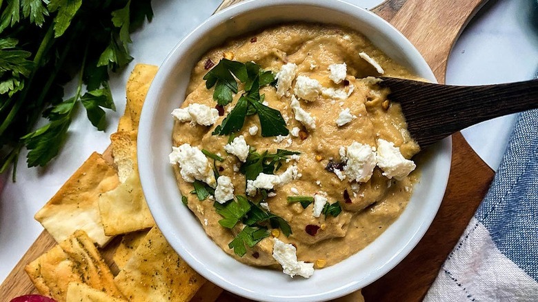 baba ganoush with feta, parsley