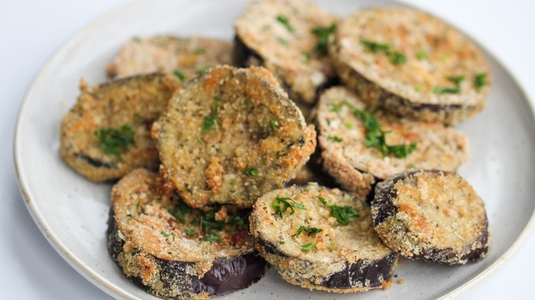 breaded eggplant slices on plate