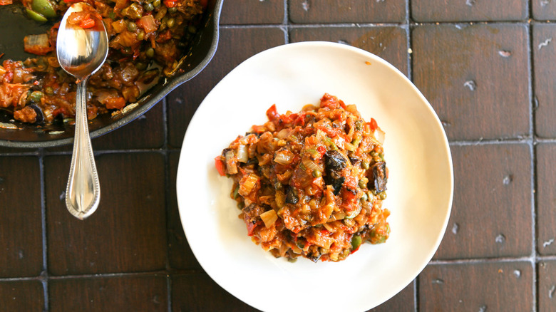 caponata on white plate