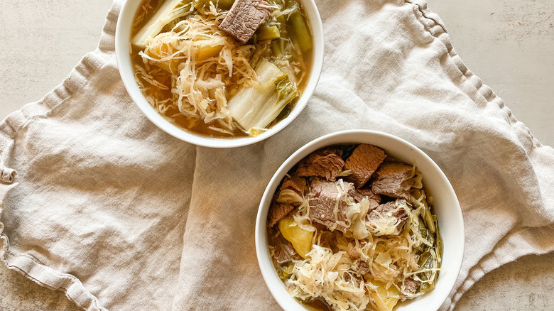 stew in bowls with towel