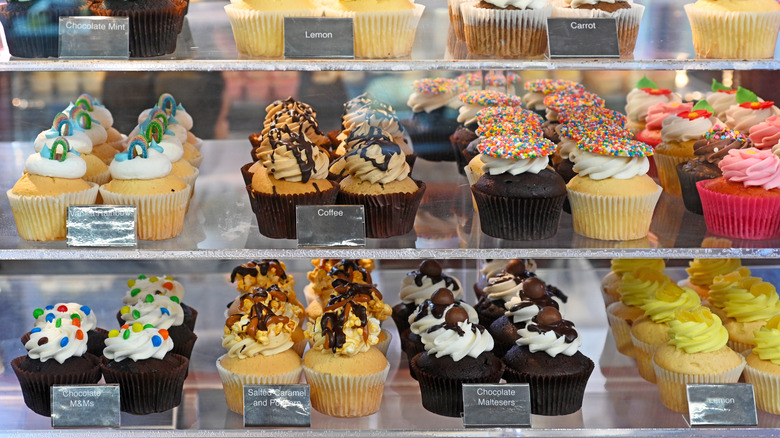 Shelves of cupcakes