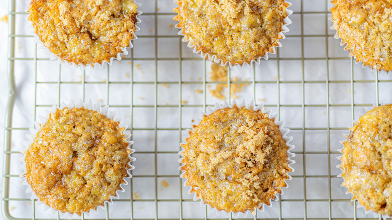 muffins in paper liners on wire rack