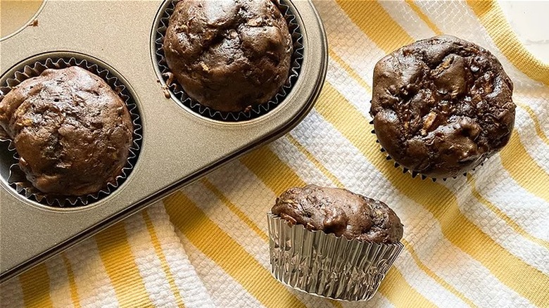 Chocolate muffins in foil muffin liners