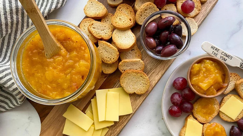 Charcuterie board with mango chutney