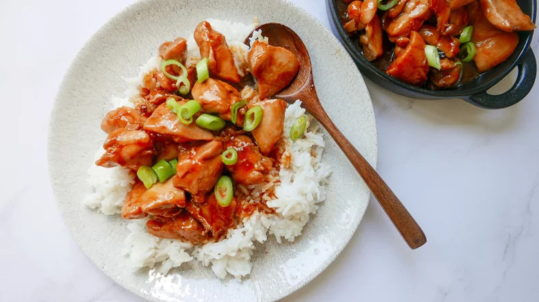 Bourbon chicken on rice