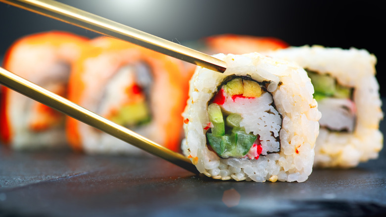 Healthy Fresh Sushi Roll Set With Ginger Close Up Japanese Food