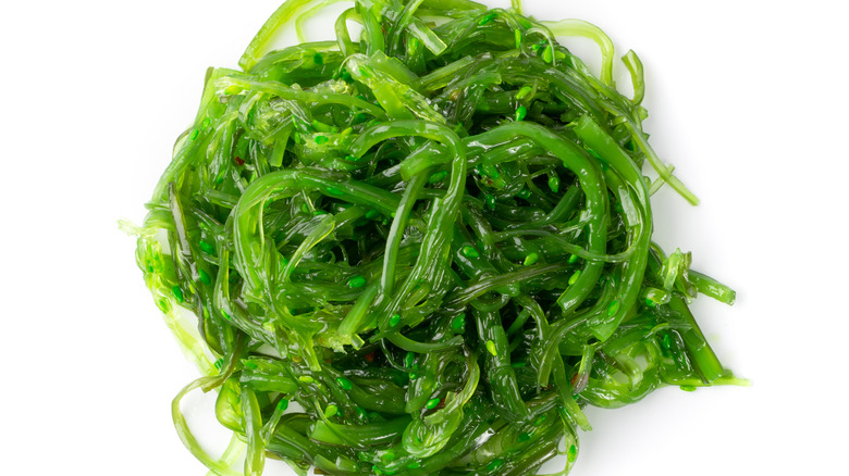 Bright green seaweed salad 