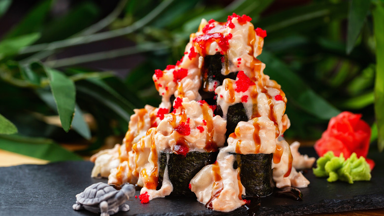 Volcano sushi roll tower