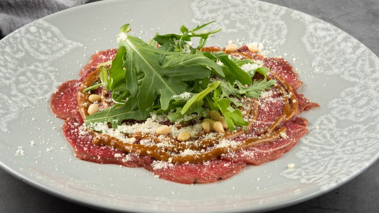 veal carpaccio on plate