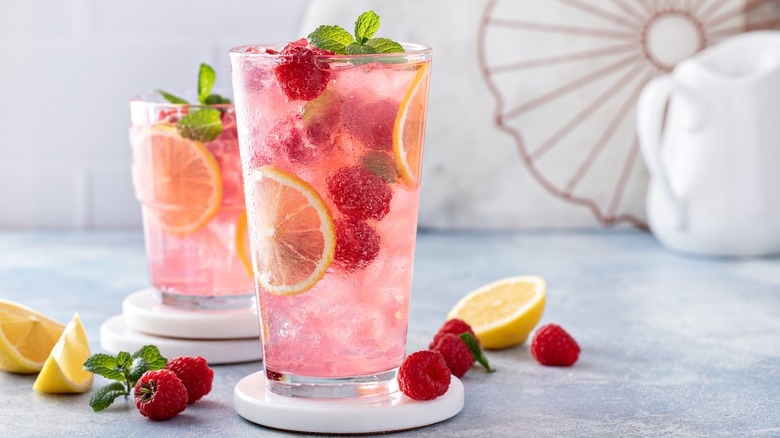 lemon, raspberry, and mint water