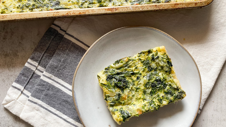 baked spinach egg pie slice