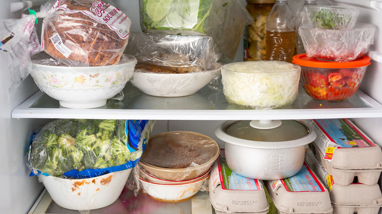 bowls in full fridge