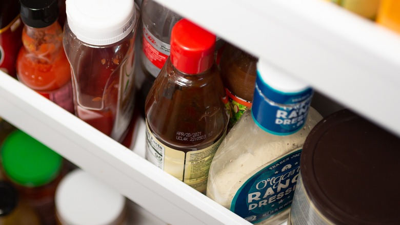 condiments in fridge shelf 