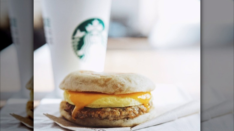 Sausage, Cheddar & Egg breakfast sandwich from Starbucks