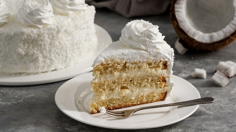 Coconut Cake slice on plate 