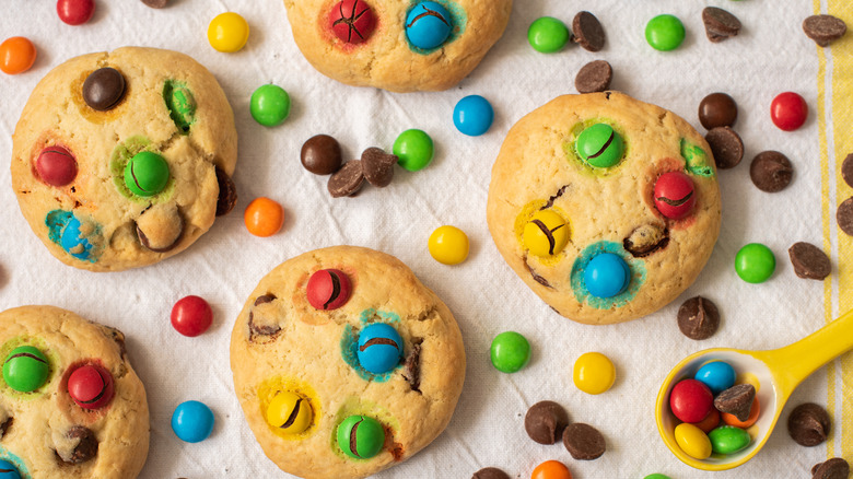 Chocolate cookie with colorful candy