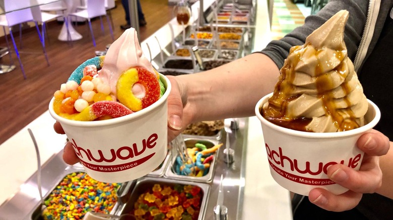 Two Peachwave Frozen Yogurt cups