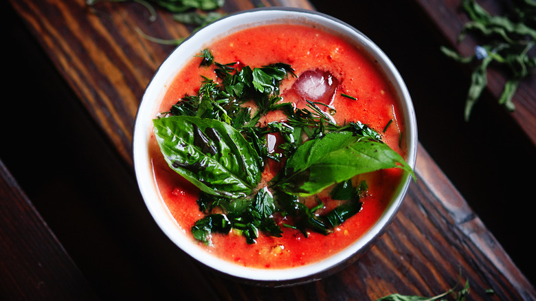 gazpacho and ice cubes