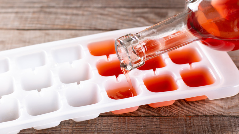 ice cube tray and rose wine