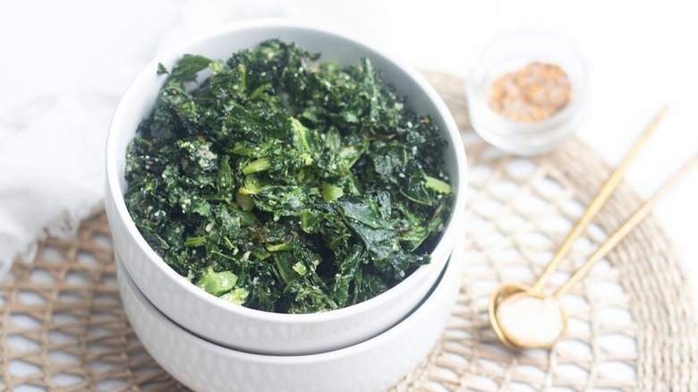 cooked kale in white bowl