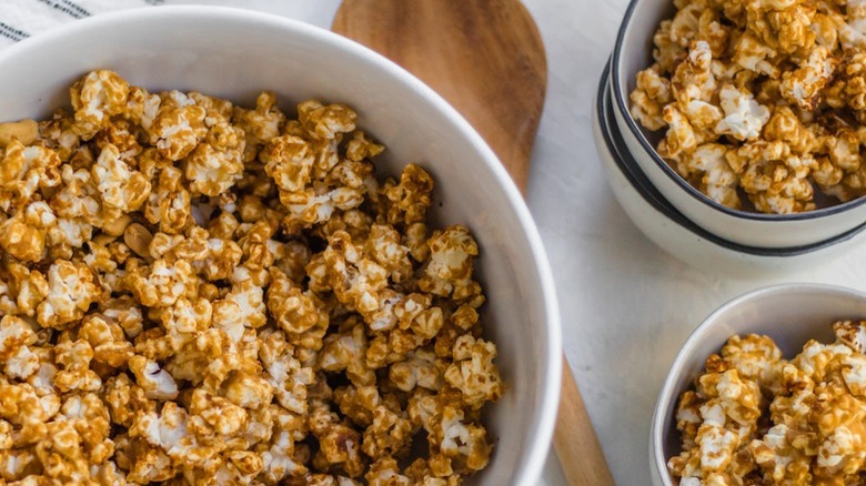 flavored popcorn in white bowl