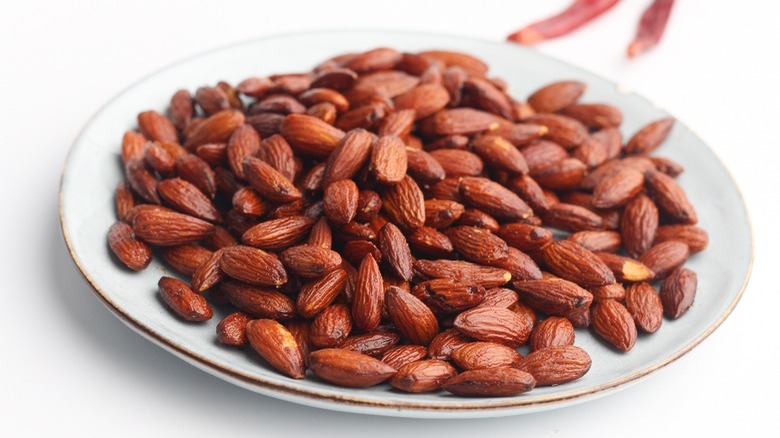 almonds on white plate