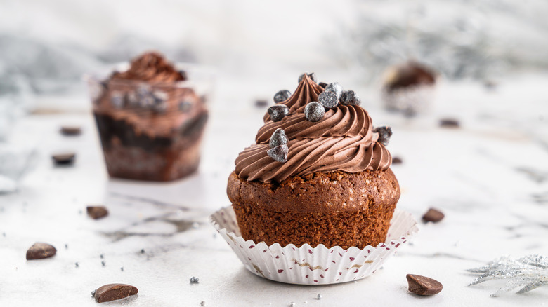 Chocolate cupcakes with chocolate chips 