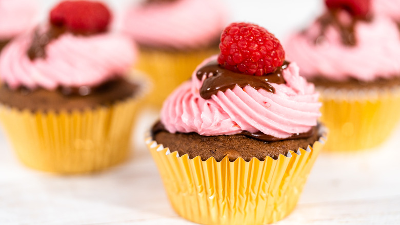 Chocolate raspberry cupcakes with frosting