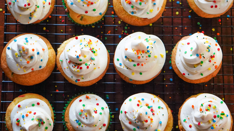 Rows of Funfetti cupcakes 