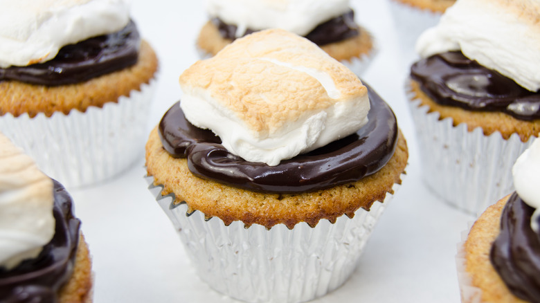 S'mores cupcakes with toasted marshmallows 