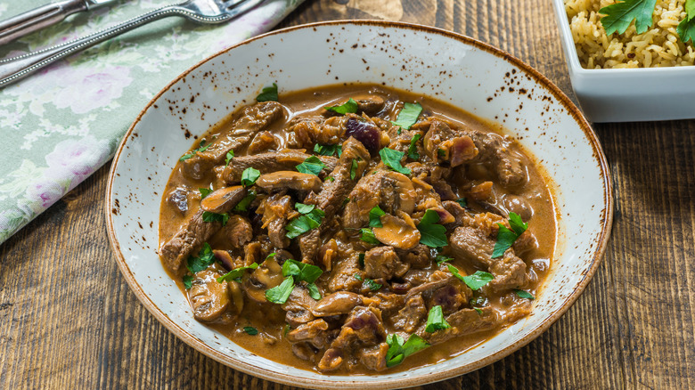 beef stroganoff in a bowl