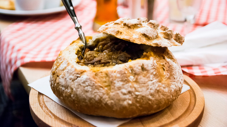 bigos in a bread bowl