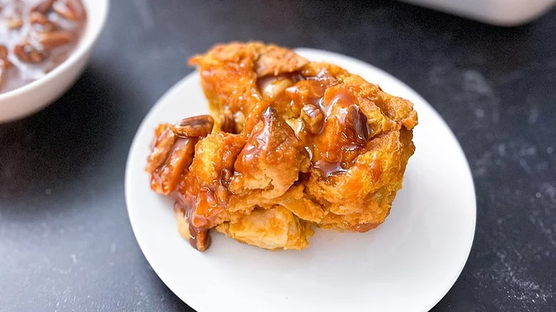 pumpkin bread pudding with caramel sauce