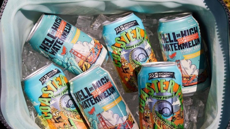 Hell or High Watermelon beer cans in ice cooler