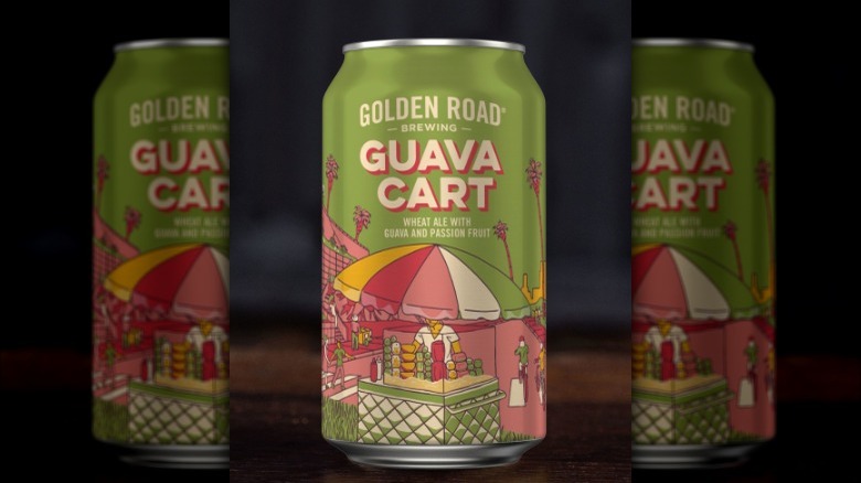 Golden Road Guava Cart beer can dark background