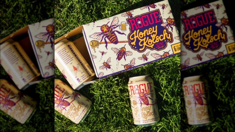 Rogue Brewing Honey Kolsch beer cans grass