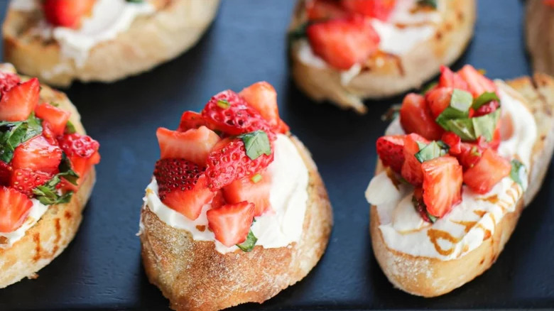 Creamy strawberry and balsamic vinegar on toasted bread