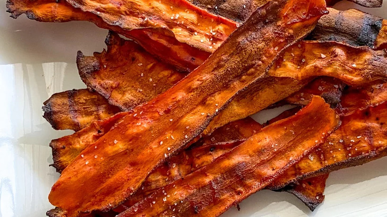 Strips of crisp cooked carrot